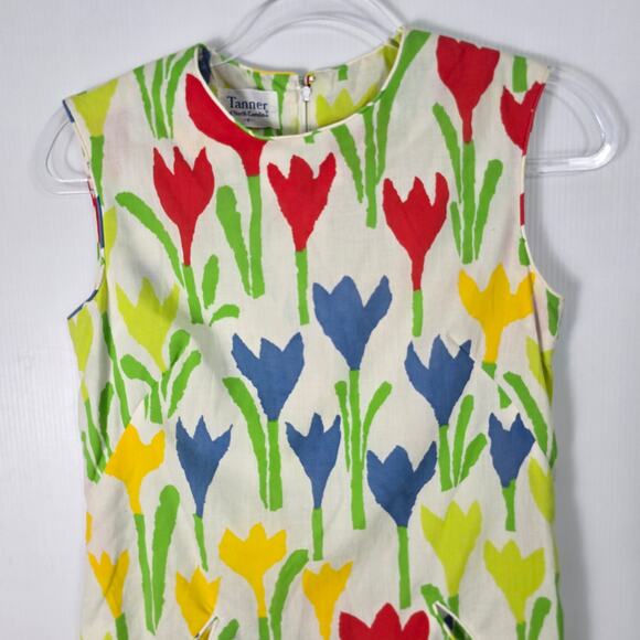 Vintage 60s Tanner of North Carolina Tulip Print Mini Shift Dress Sleeveless 8 - Picture 6 of 10
